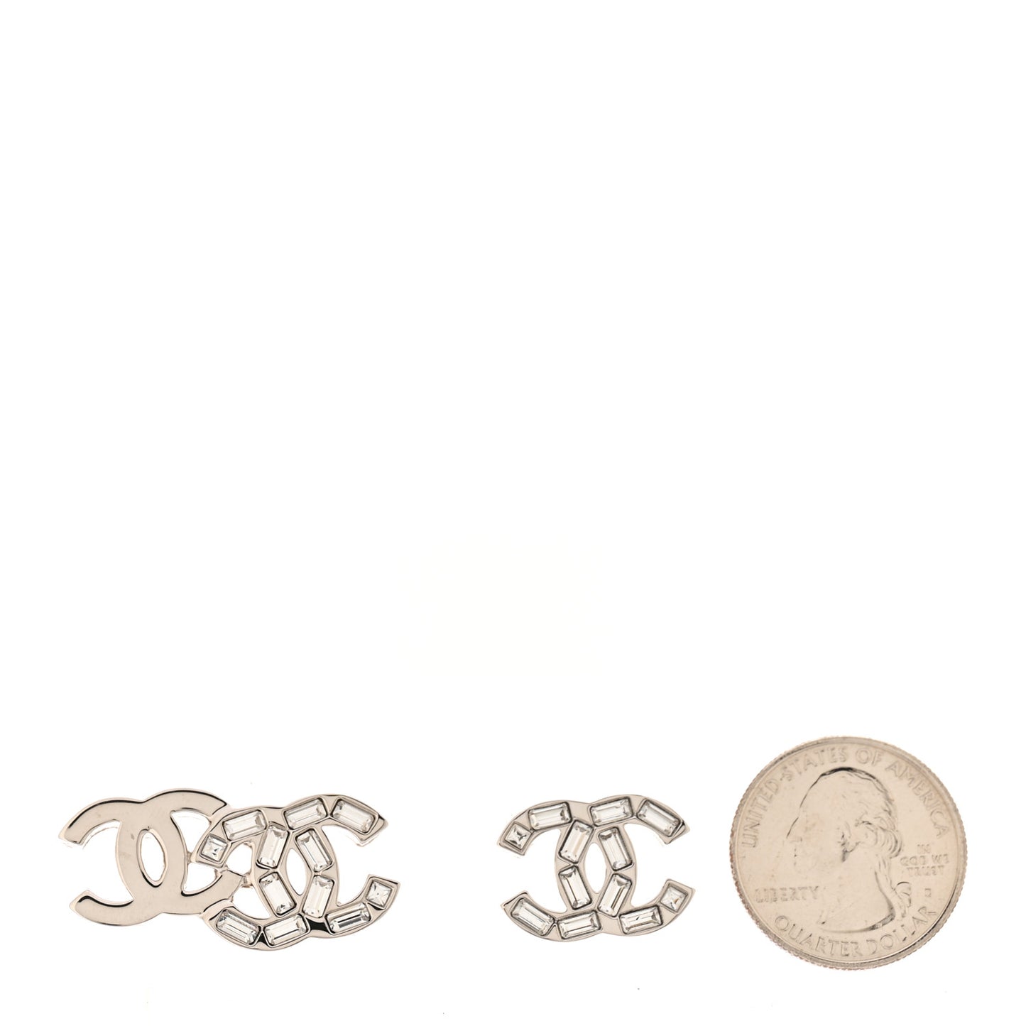 Baguette Crystal Double CC Earrings Silver