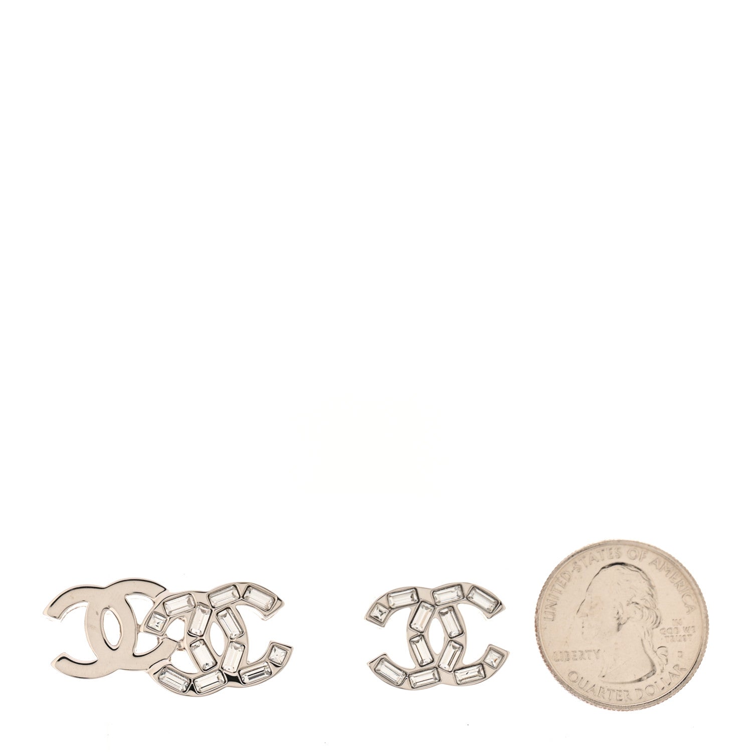 Chanel Baguette Crystal Double CC Earrings Silver 2 of 5