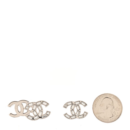 Chanel Baguette Crystal Double CC Earrings Silver 2 of 5