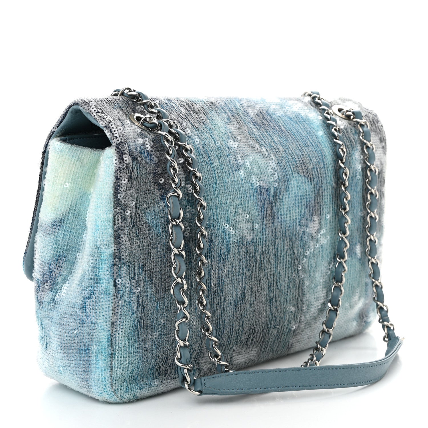 Chanel Sequin Large Waterfall Flap Light Blue 3 of 12