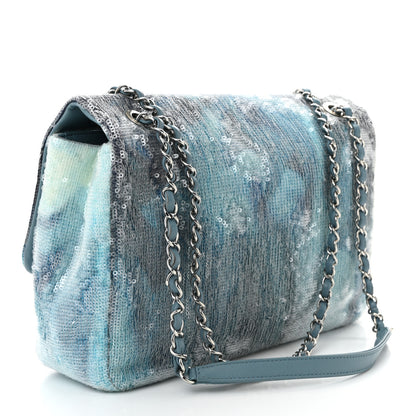 Chanel Sequin Large Waterfall Flap Light Blue 3 of 12