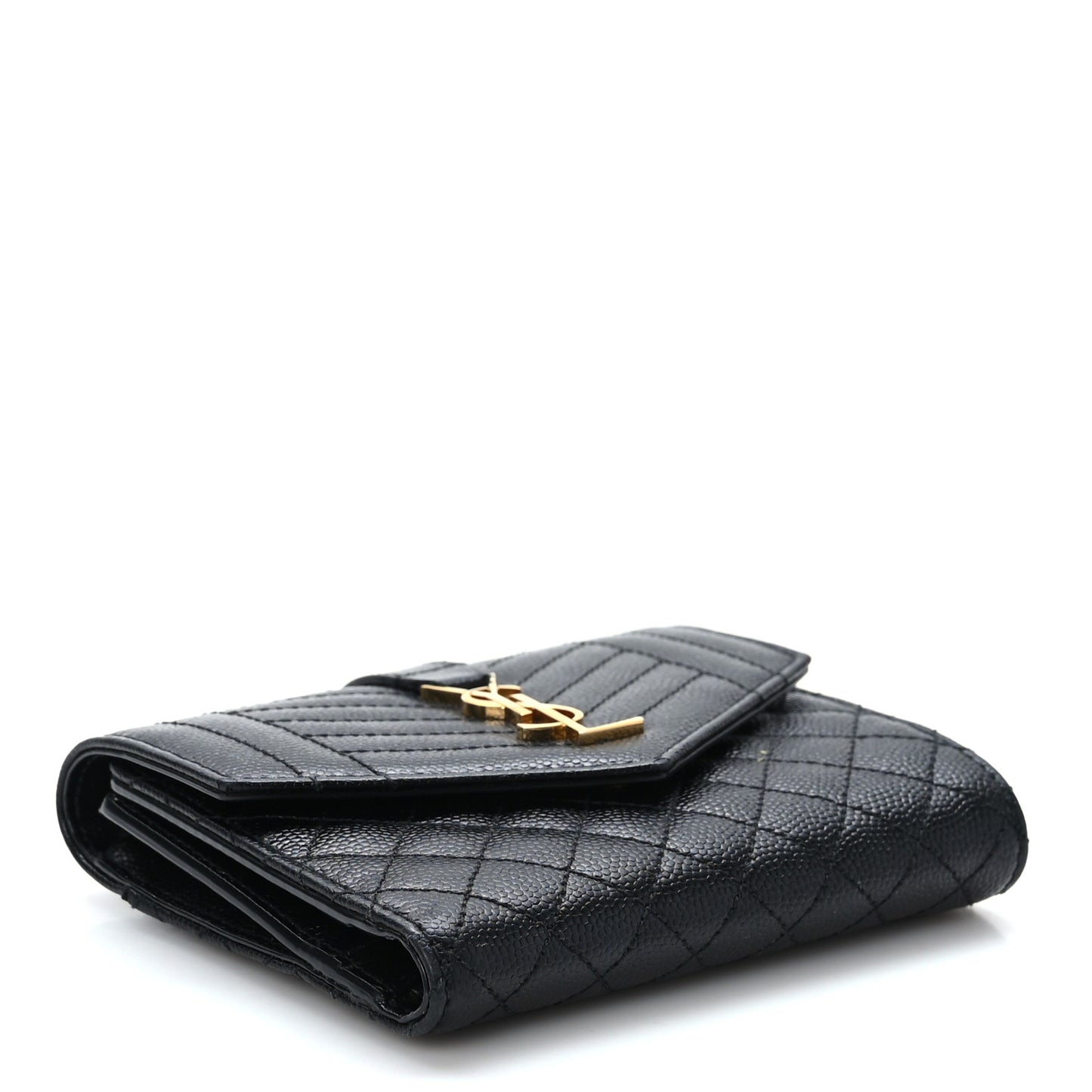 Grain De Poudre Mixed Matelasse Triquilt Monogram Compact Tri Fold Wallet Black