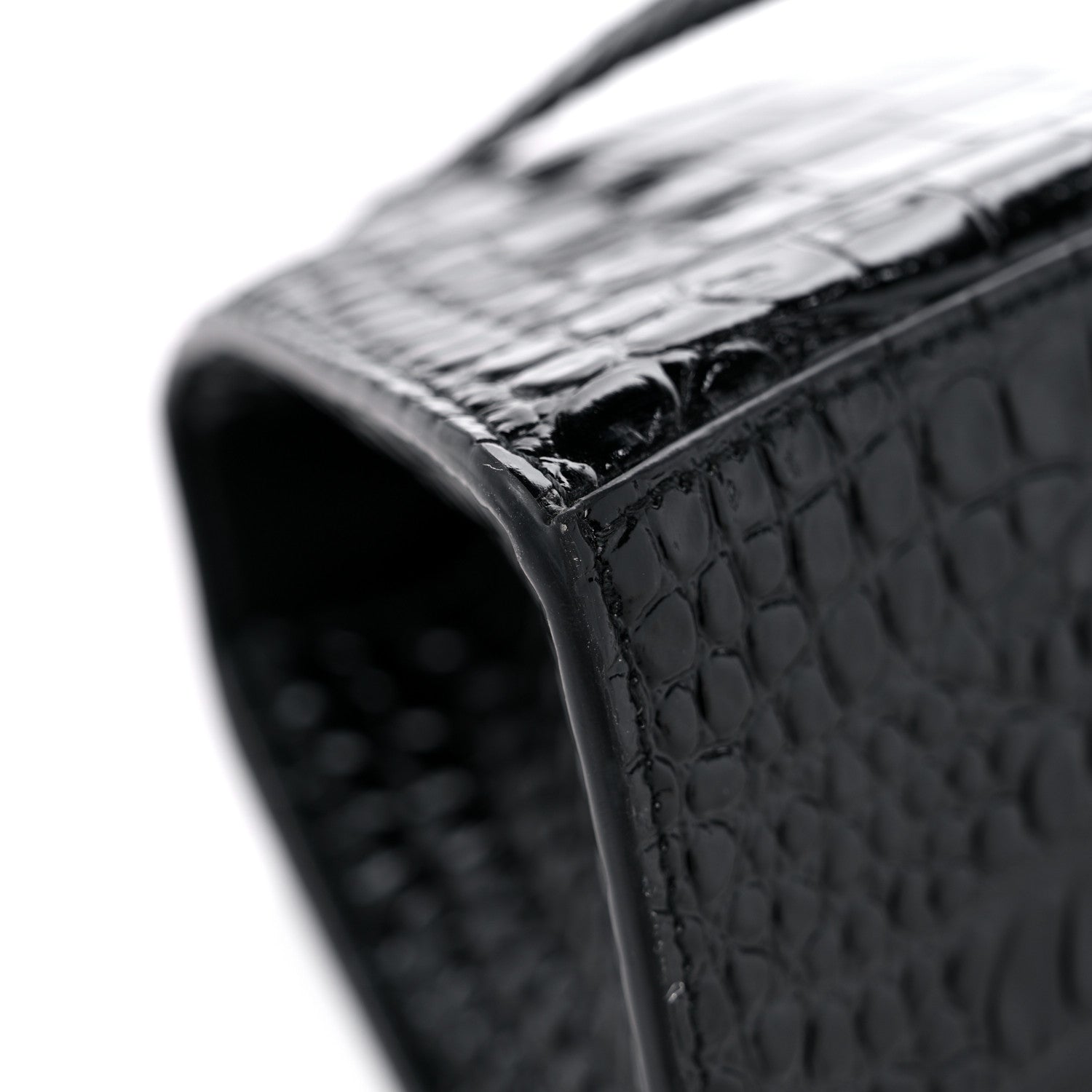 Balenciaga Shiny Calfskin Monochrome Crocodile Embossed Small Hourglass Top Handle Bag Black 9 of 13