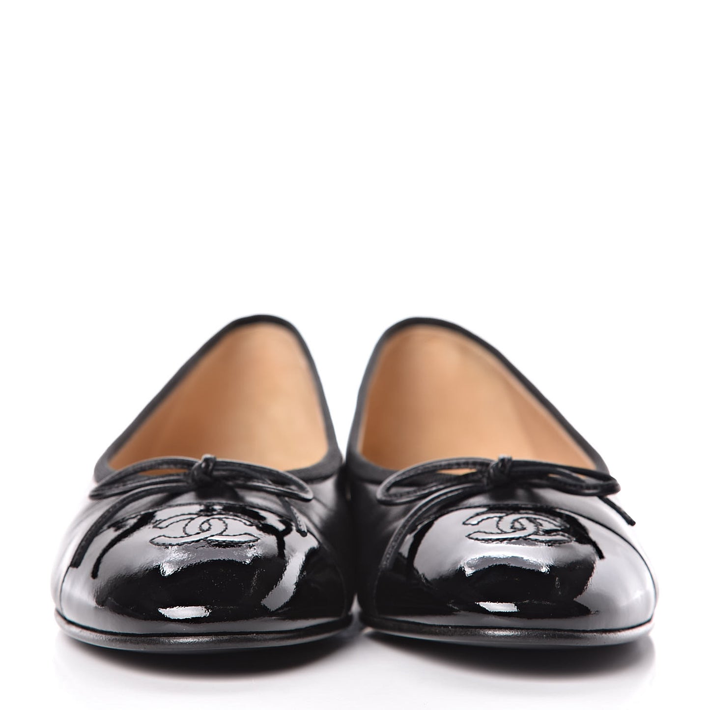 Lambskin Patent CC Cap Toe Ballerina Flats 39.5 Black