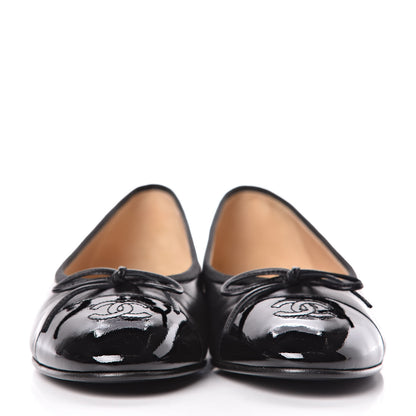 Chanel Lambskin Patent CC Cap Toe Ballerina Flats 39.5 Black 2 of 9