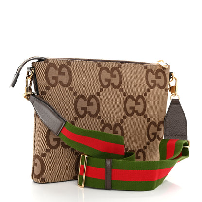 Gucci Monogram Jumbo GG Textured Dollar Calfskin Web Wristlet Messenger Bag Camel Ebony New Acero 3 of 9