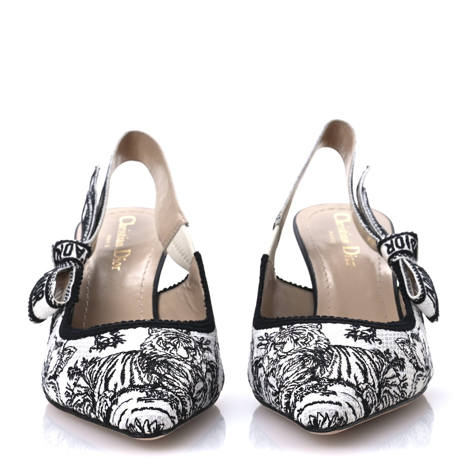 Christian Dior Canvas Embroidered Voyage Cotton Ribbon J'Adior Slingback 65mm Pumps 38 Off White Black 3 of 9