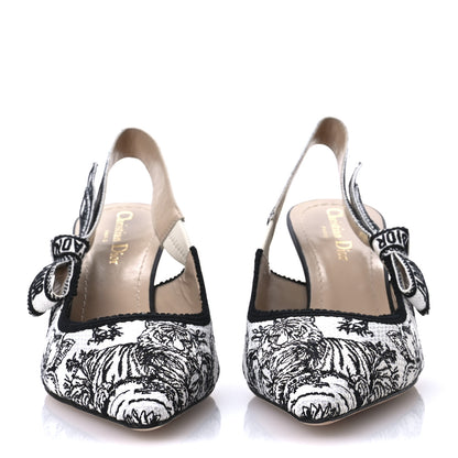 Christian Dior Canvas Embroidered Voyage Cotton Ribbon J'Adior Slingback 65mm Pumps 38 Off White Black 3 of 9