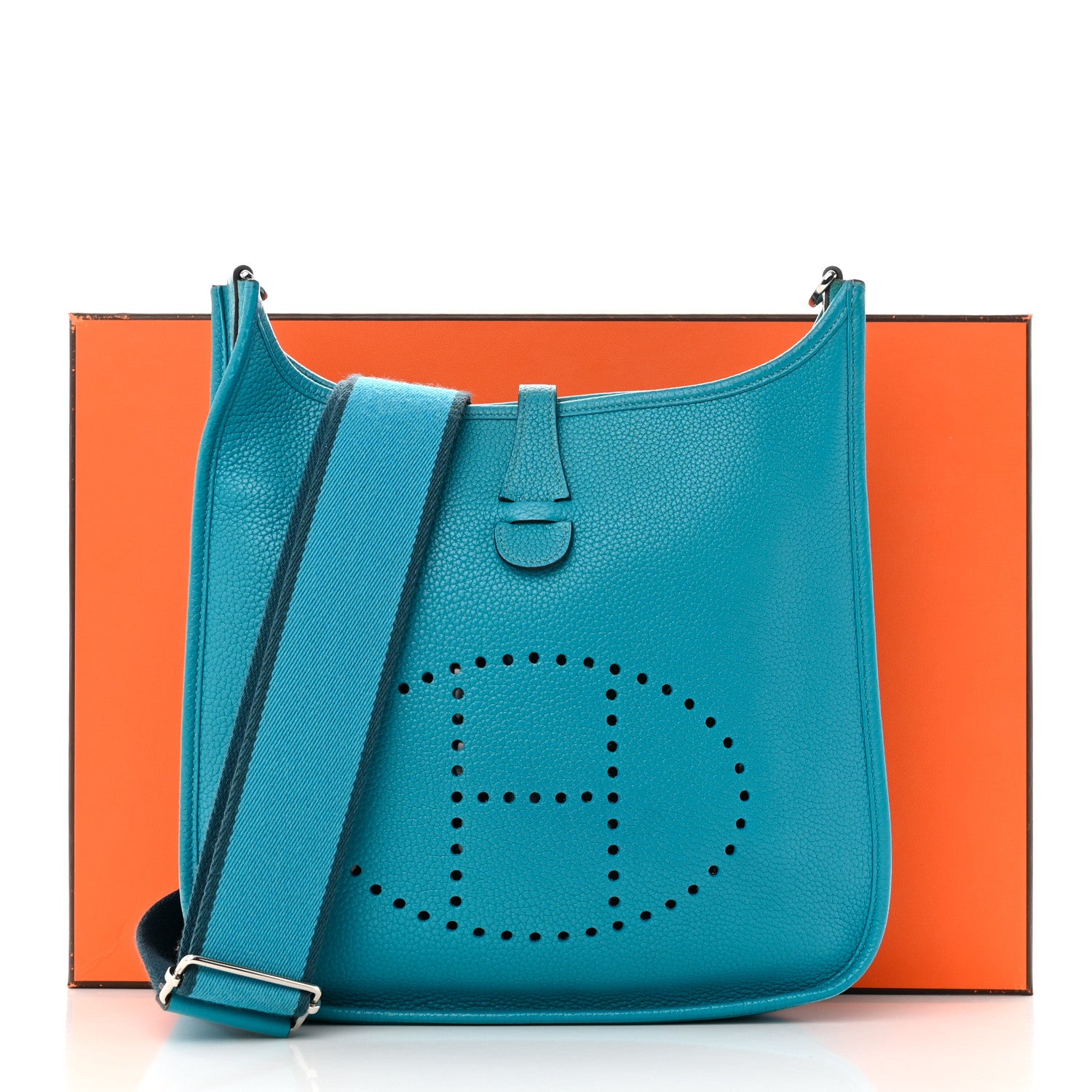 Hermes Taurillon Clemence Evelyne III PM Turquoise Colvert 12 of 12
