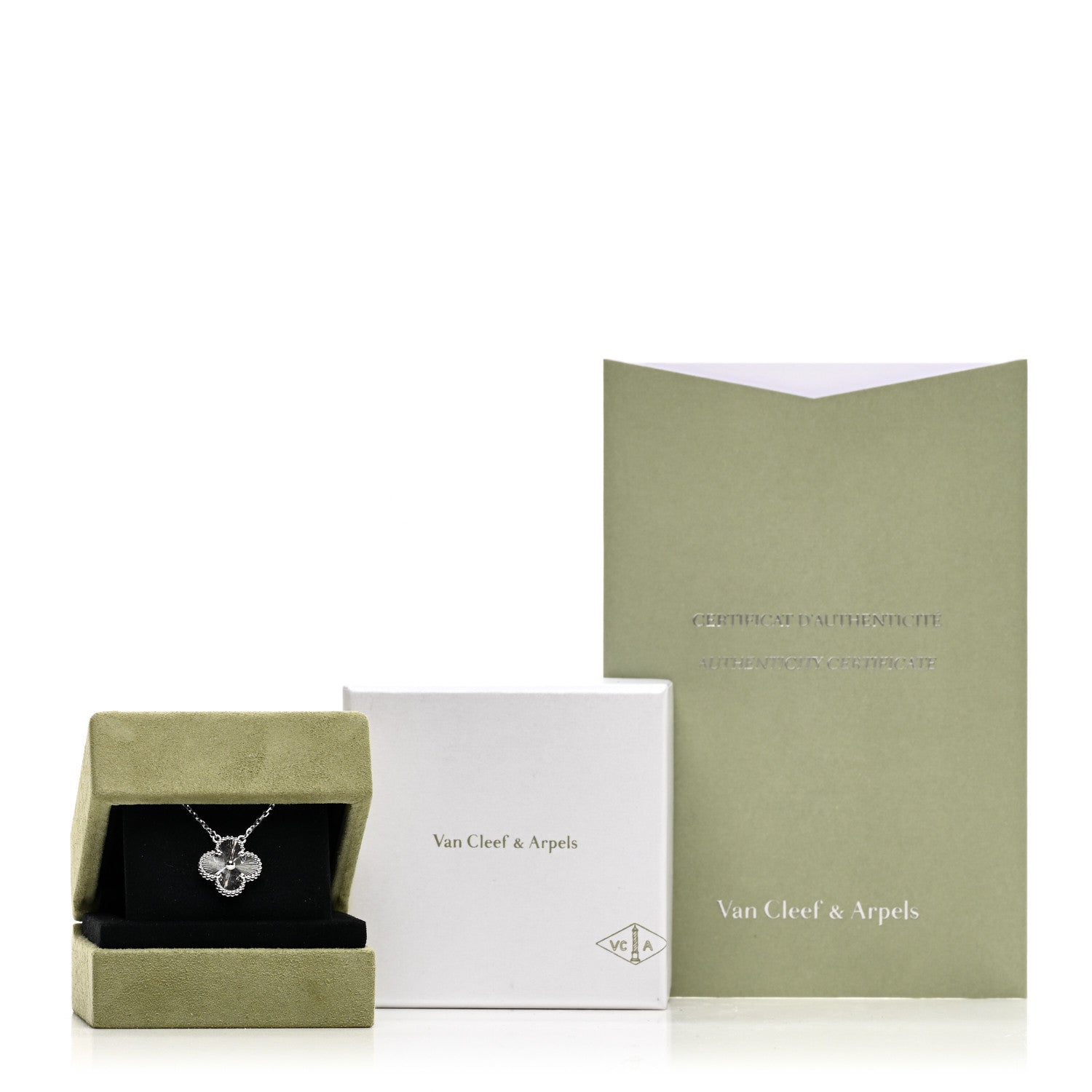 Van Cleef & Arpels 18K White Gold Guilloche Vintage Alhambra Pendant Necklace 4 of 4