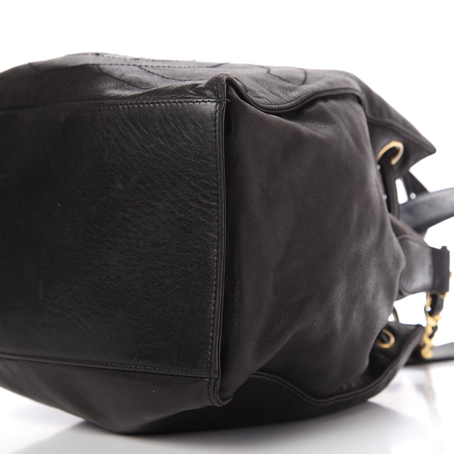 Lambskin CC Stitched Drawstring Bucket Bag Black