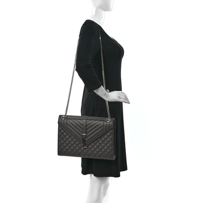 Saint Laurent Grain De Poudre Textured Mixed Matelasse Large Triquilt Monogram Satchel Earth 2 of 13