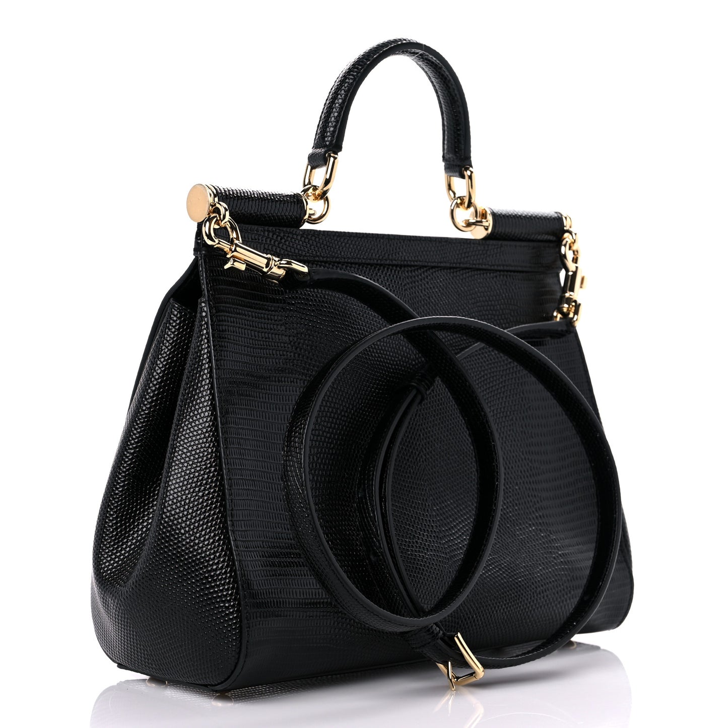 Lizard Calfskin Embossed Medium Miss Sicily Satchel Black