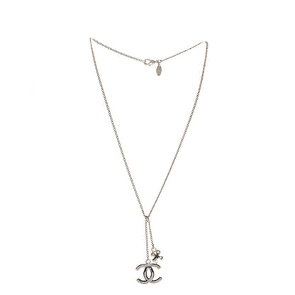 Chanel Enamel Pearl Crystal CC Clover Charm Necklace Black Gold 6 of 6