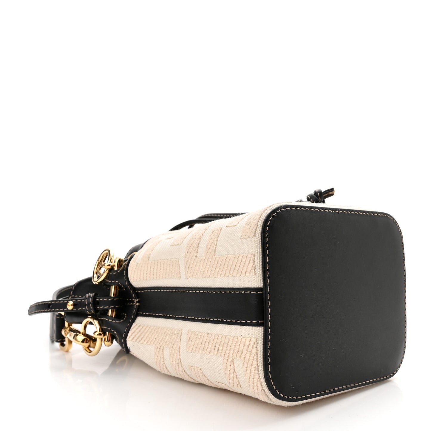 Canvas Vitello King F is Fendi FF Embroidered Mini Mon Tresor Bucket Bag Grezzo Black