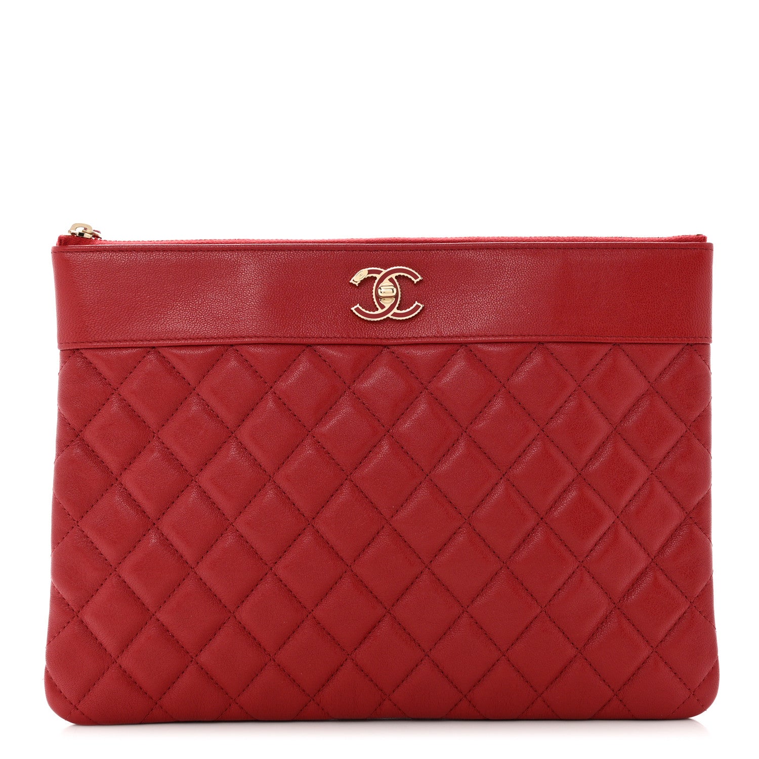 Chanel Sheepskin Quilted Medium Vintage Mademoiselle Cosmetic Case Red 1 of 7