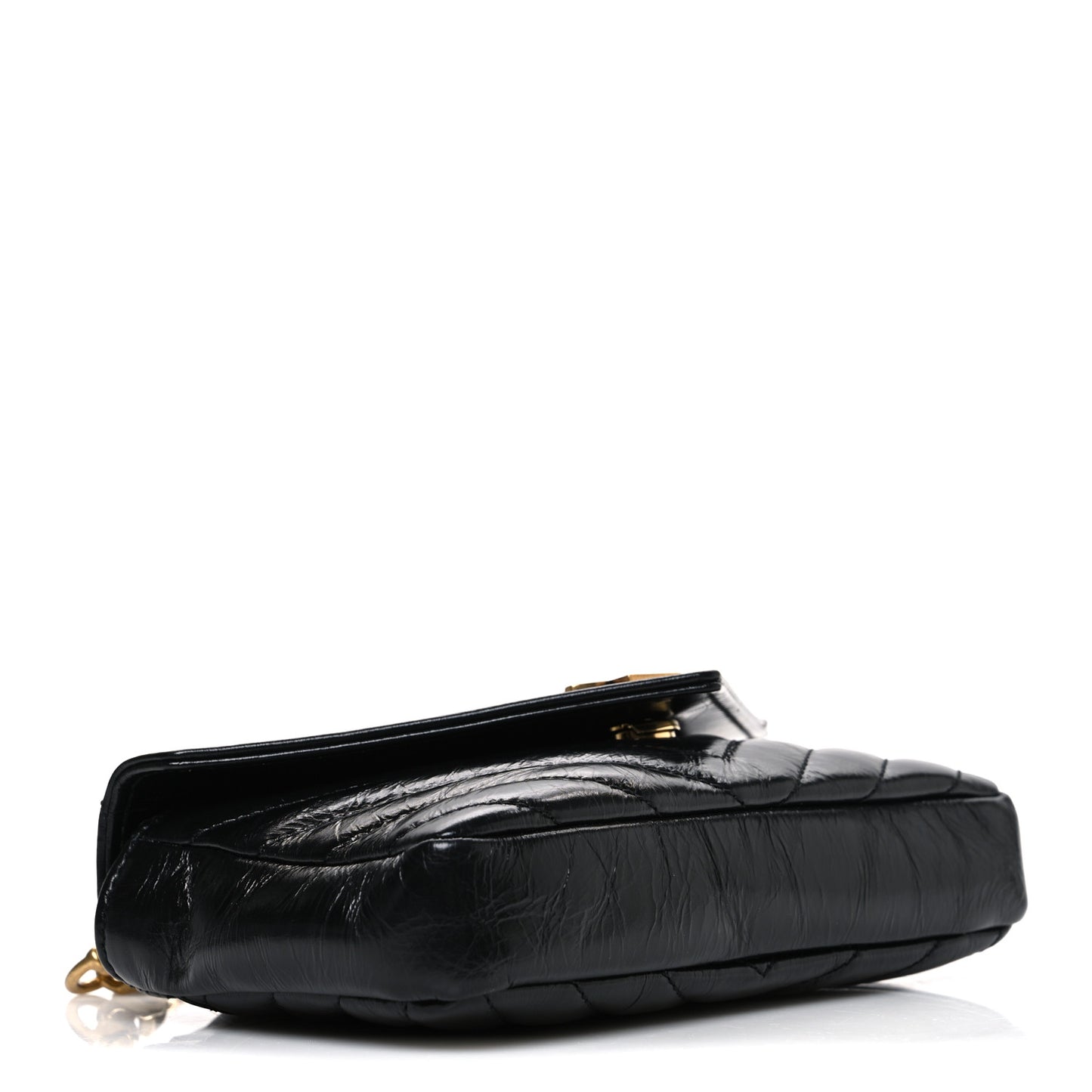 Shiny Calfskin Matelasse Chevron Monogram Mini College Bag Black