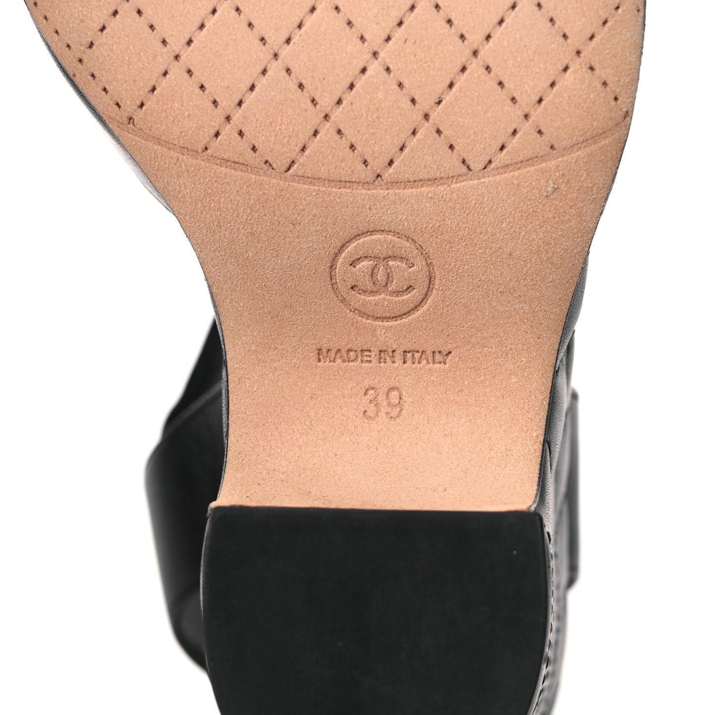 Lambskin Quilted Chain CC Wedge Sandals 39 Black