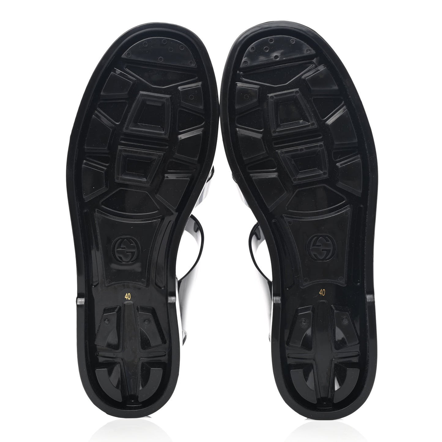 Shiny Rubber Double G Buckle Strap Sandals 40 Black