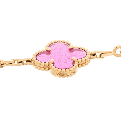 Van Cleef & Arpels 18K Yellow Gold Pink Enamel 5 Motifs Vintage Alhambra Bracelet 4 of 6