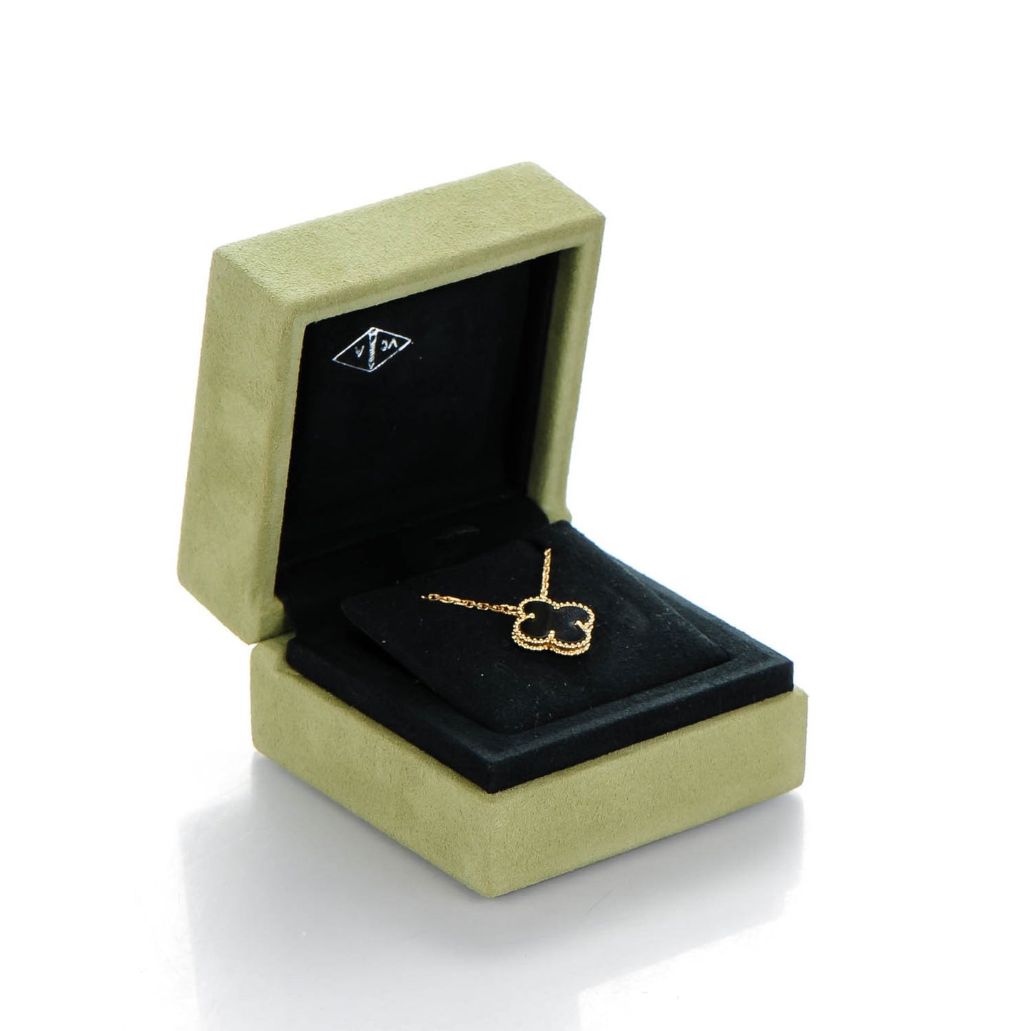 18K Yellow Gold Black Onyx Vintage Alhambra Pendant Necklace
