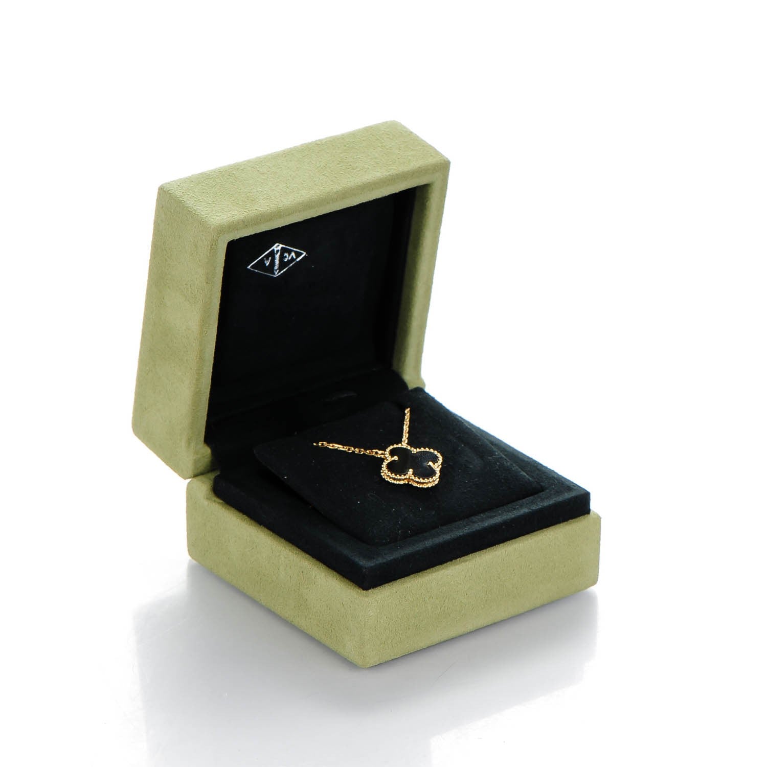 Van Cleef & Arpels 18K Yellow Gold Black Onyx Vintage Alhambra Pendant Necklace 7 of 7