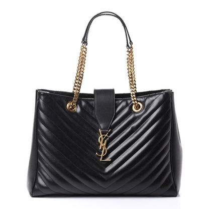 Saint Laurent Grain De Poudre Matelasse Chevron Monogram Shopping Bag Black 1 of 5