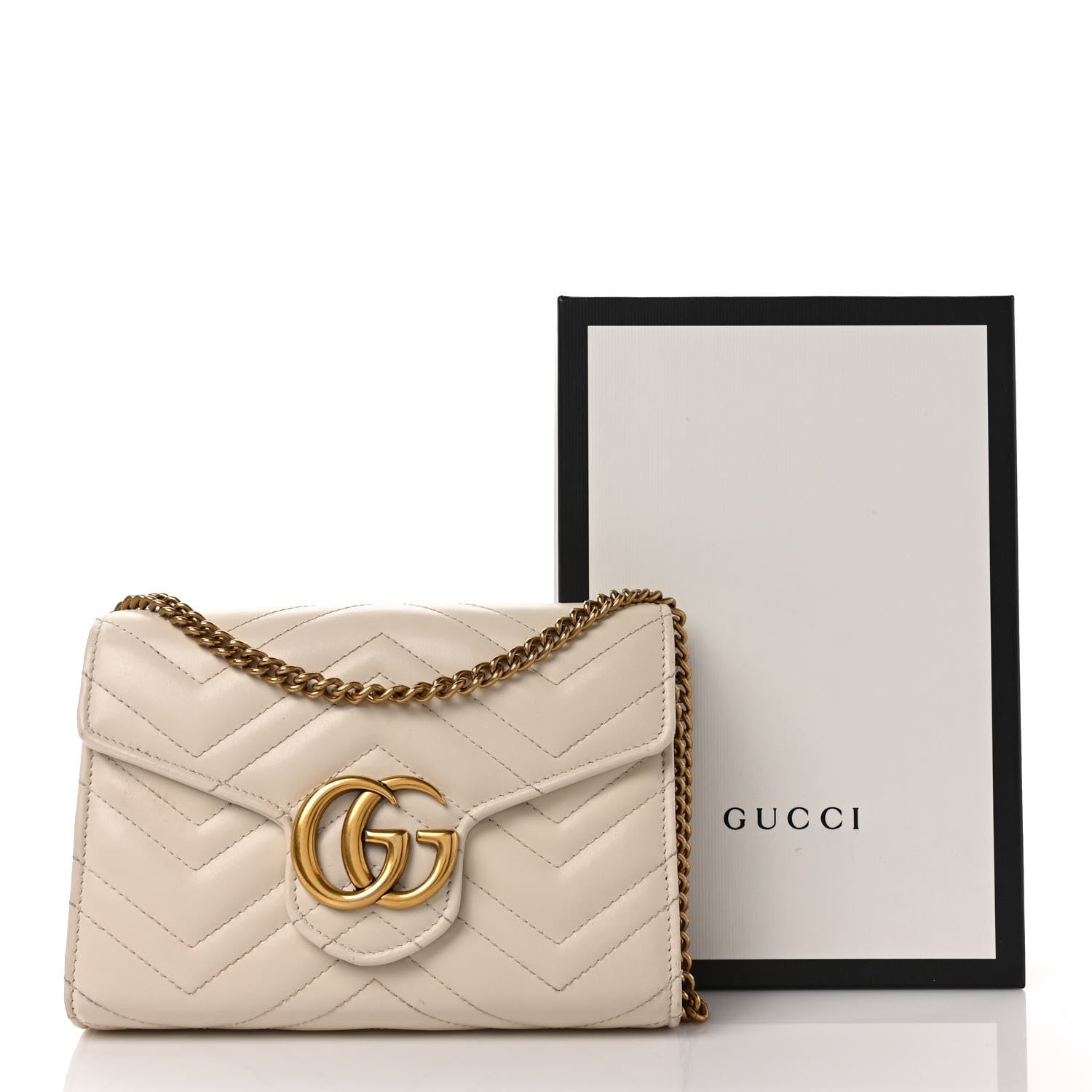 Gucci Calfskin Matelasse GG Marmont Chain Wallet Mystic White 9 of 9