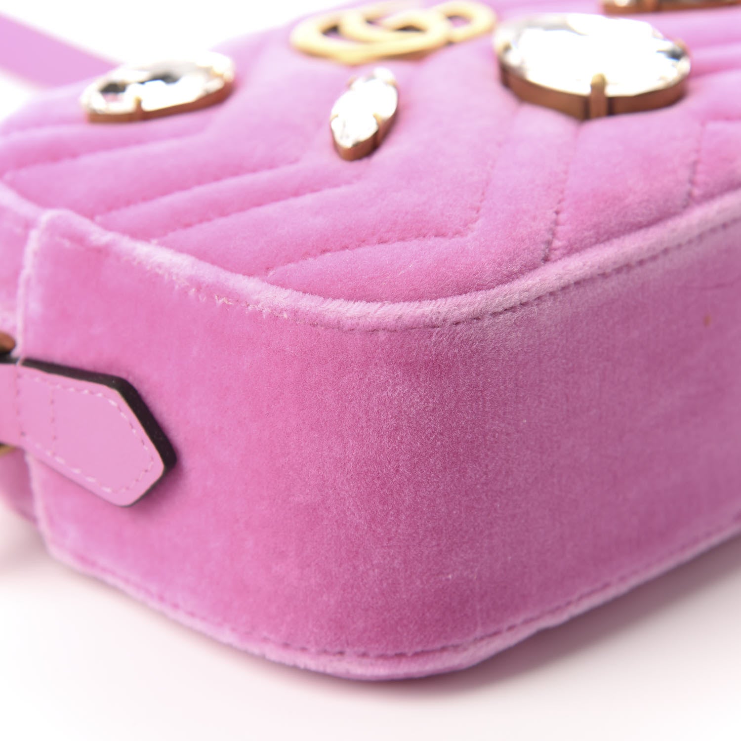 Gucci Velvet Matelasse Marquise Crystals Mini GG Marmont Chain Shoulder Bag Malva 6 of 10