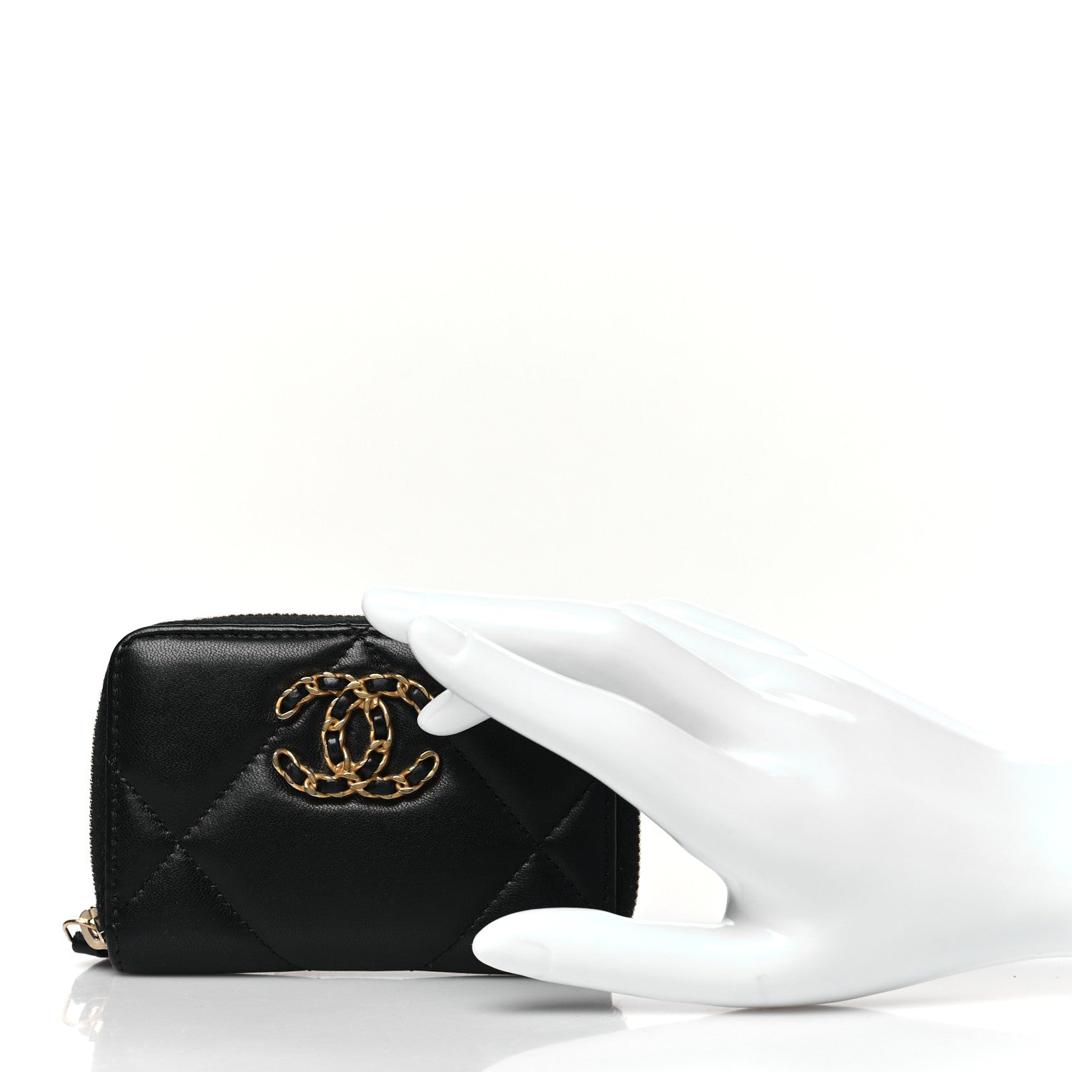 Chanel Lambskin Quilted Chanel 19 Zip Around Coin Purse Wallet Black 2 of 8