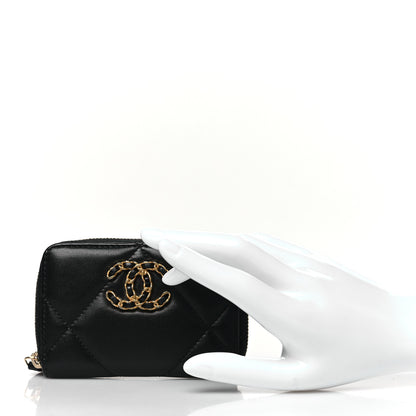 Chanel Lambskin Quilted Chanel 19 Zip Around Coin Purse Wallet Black 2 of 8