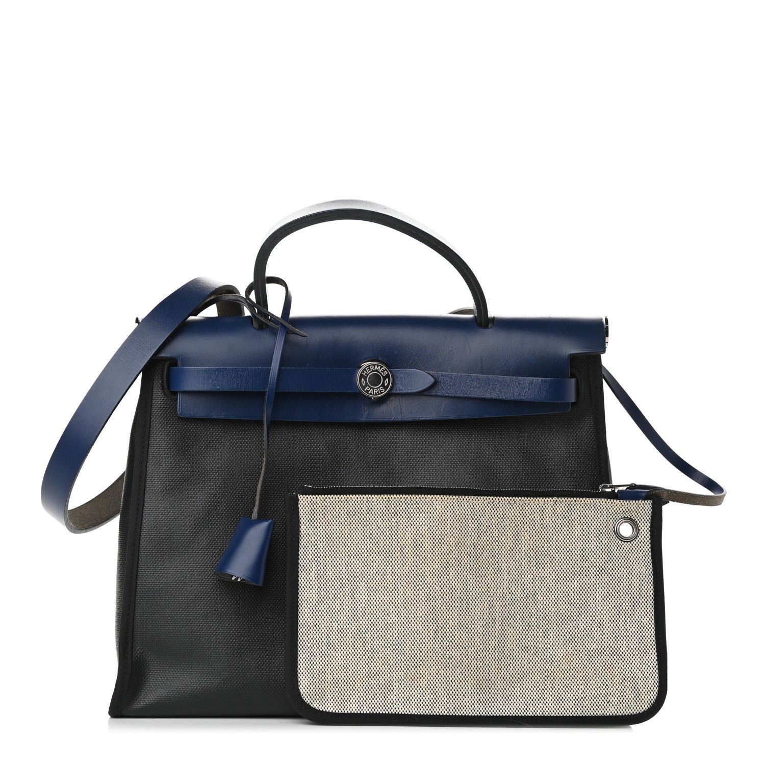 Hermes Toile H Berline Vache Hunter Herbag Zip PM 31 Bleu Encre Black 1 of 10