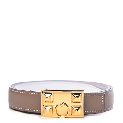 Hermes Epsom Swift 24mm Collier De Chien CDC Belt 90 White Etoupe 1 of 7