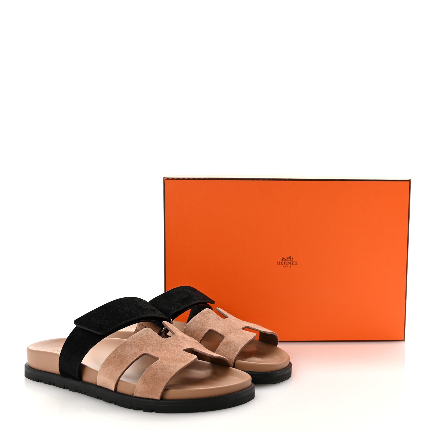Hermes Suede Goatskin Womens Chypre Sandals 37 Rose Perle Black 10 of 10