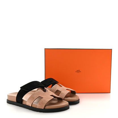 Hermes Suede Goatskin Womens Chypre Sandals 37 Rose Perle Black 10 of 10