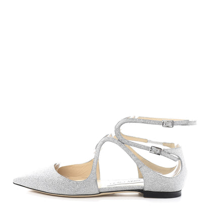 Jimmy Choo Glitter Calfskin Lancer Flats 35.5 Silver 1 of 8