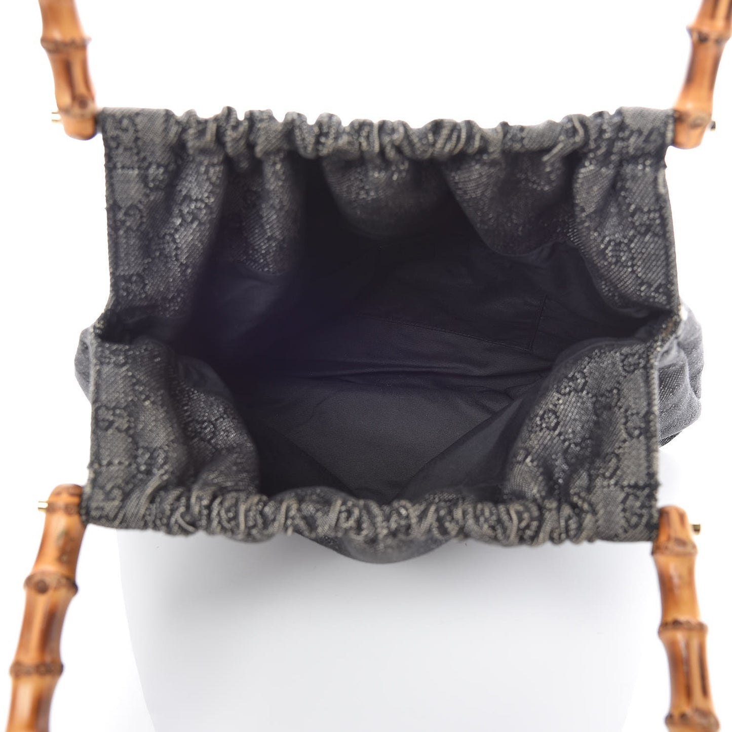 Denim Monogram Bamboo Top Handle Tote Black