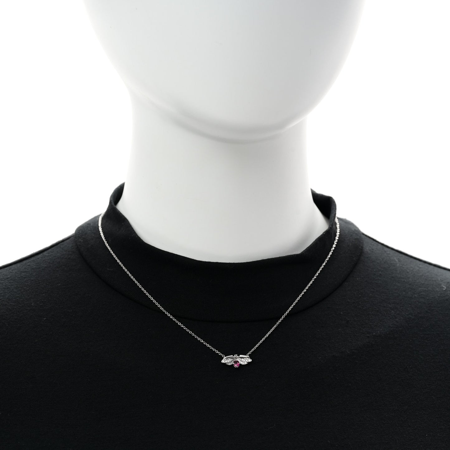 Platinum Diamond Rubellite Paper Flowers Firefly Pendant Necklace