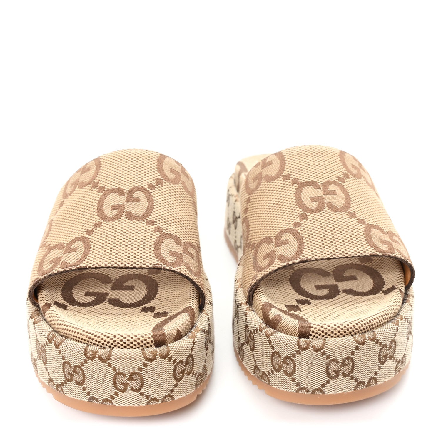 Gucci Monogram Maxi GG Angelina Platform 55mm Slide Sandals 41 Camel Ebony 3 of 10