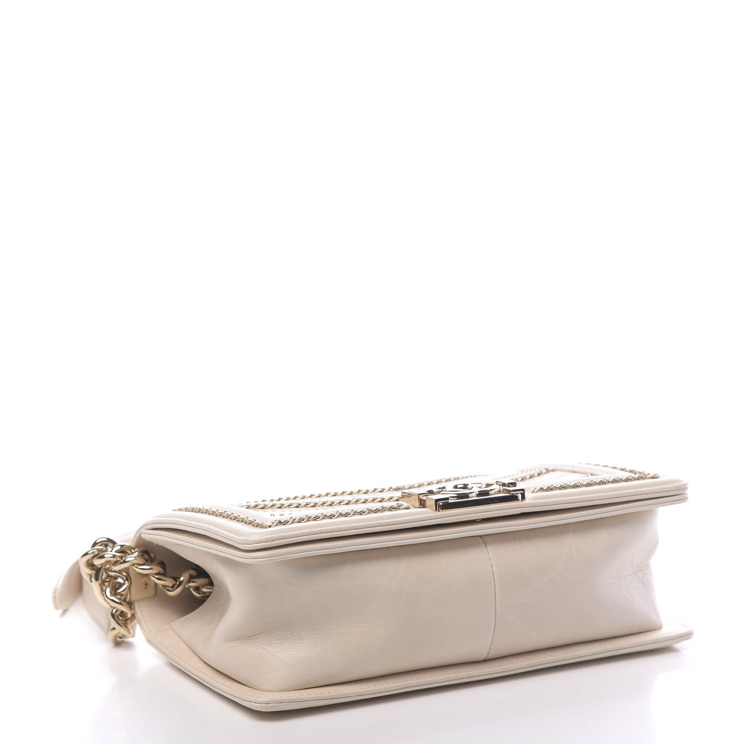 Chanel Crumpled Calfskin Chevron Medium Chain Boy Flap Ivory 5 of 11