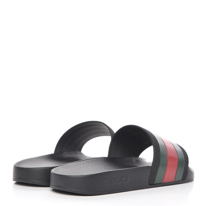 Gucci Rubber Web Mens Pool Slide Sandals 6 Black Green Red 4 of 11