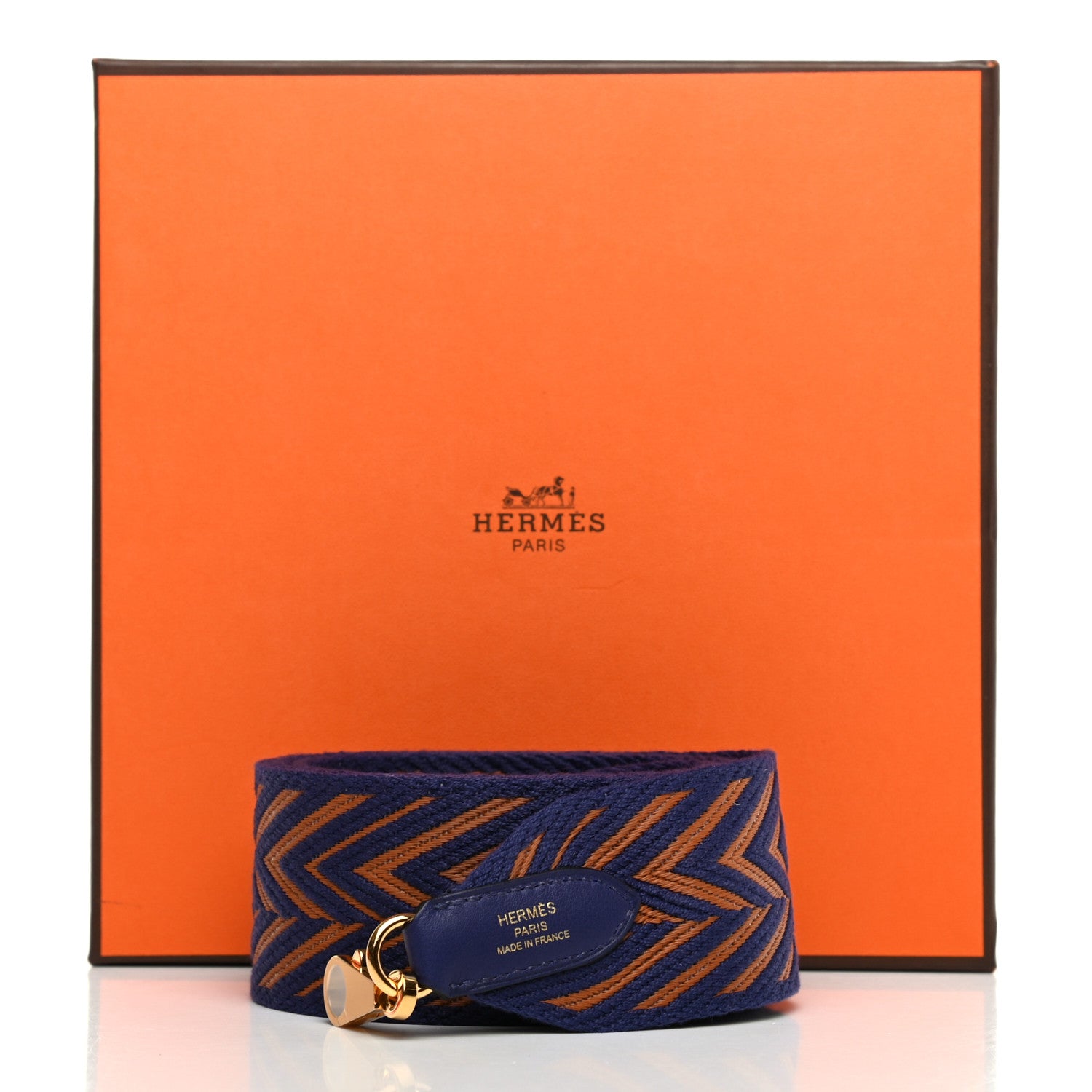 Hermes Toile Swift 50mm Sangle ZigZag Shoulder Strap Bleu Encre Gold 4 of 4