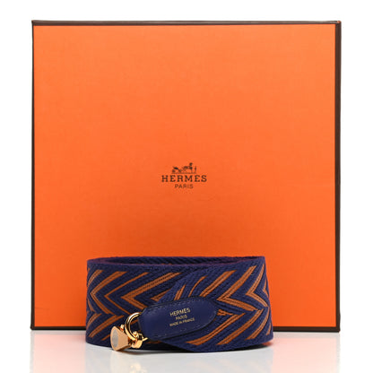 Hermes Toile Swift 50mm Sangle ZigZag Shoulder Strap Bleu Encre Gold 4 of 4