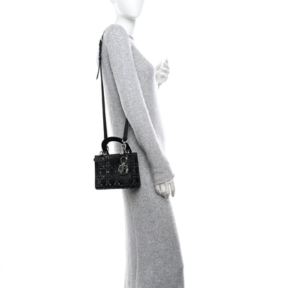 Christian Dior Satin Crystal Cannage Mini Lady Dior Black 2 of 10
