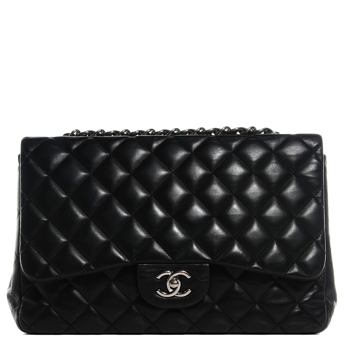 Lambskin Quilted Jumbo Single Flap Black