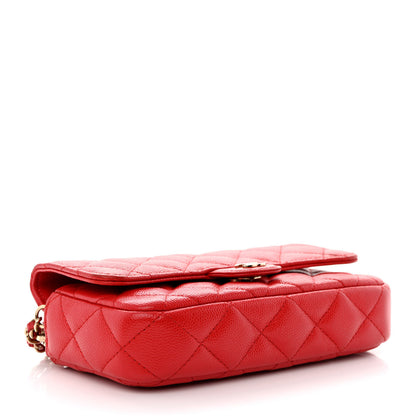 Chanel Caviar Quilted Flap Phone Holder With Chain Red 4 of 16