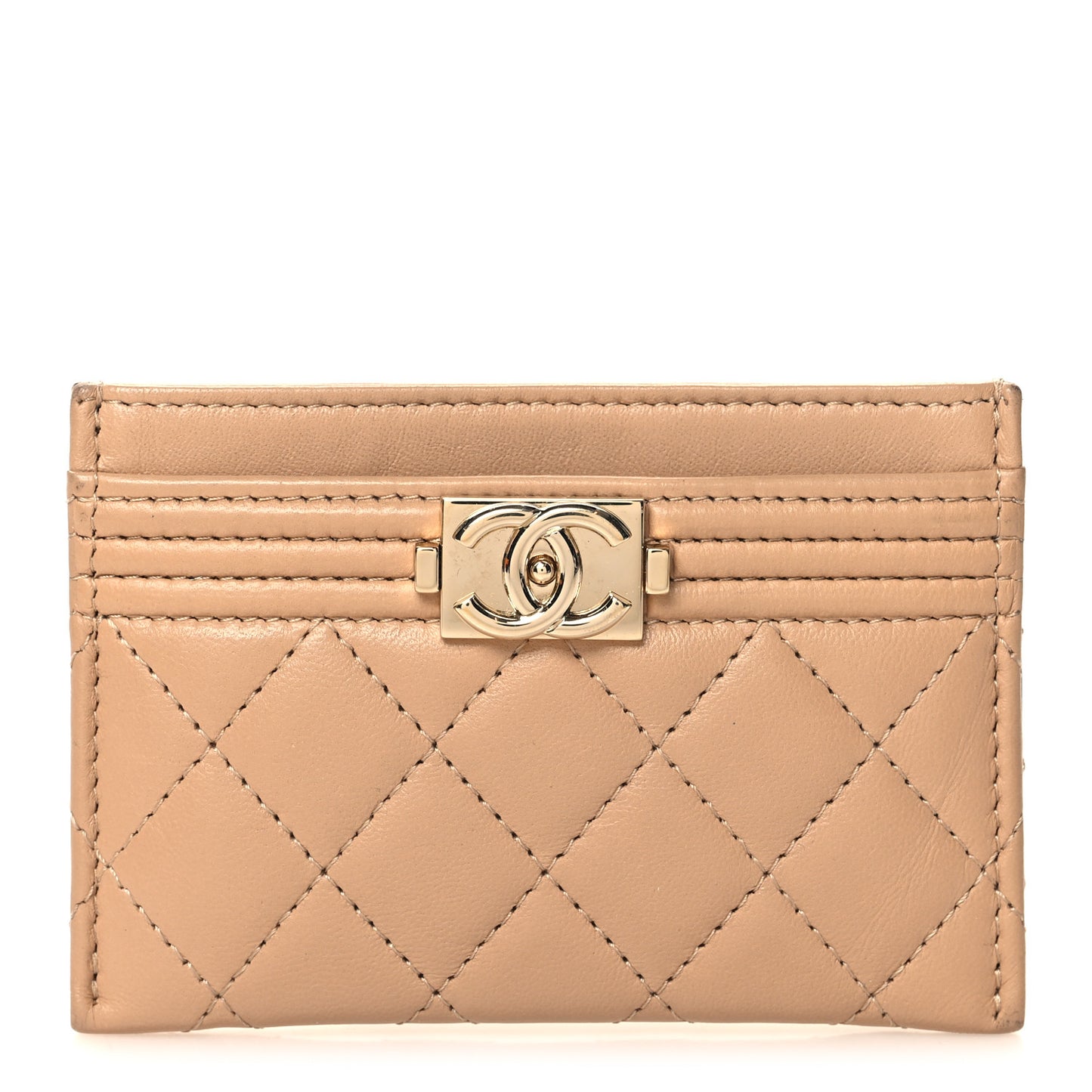 Lambskin Quilted Boy Card Holder Beige
