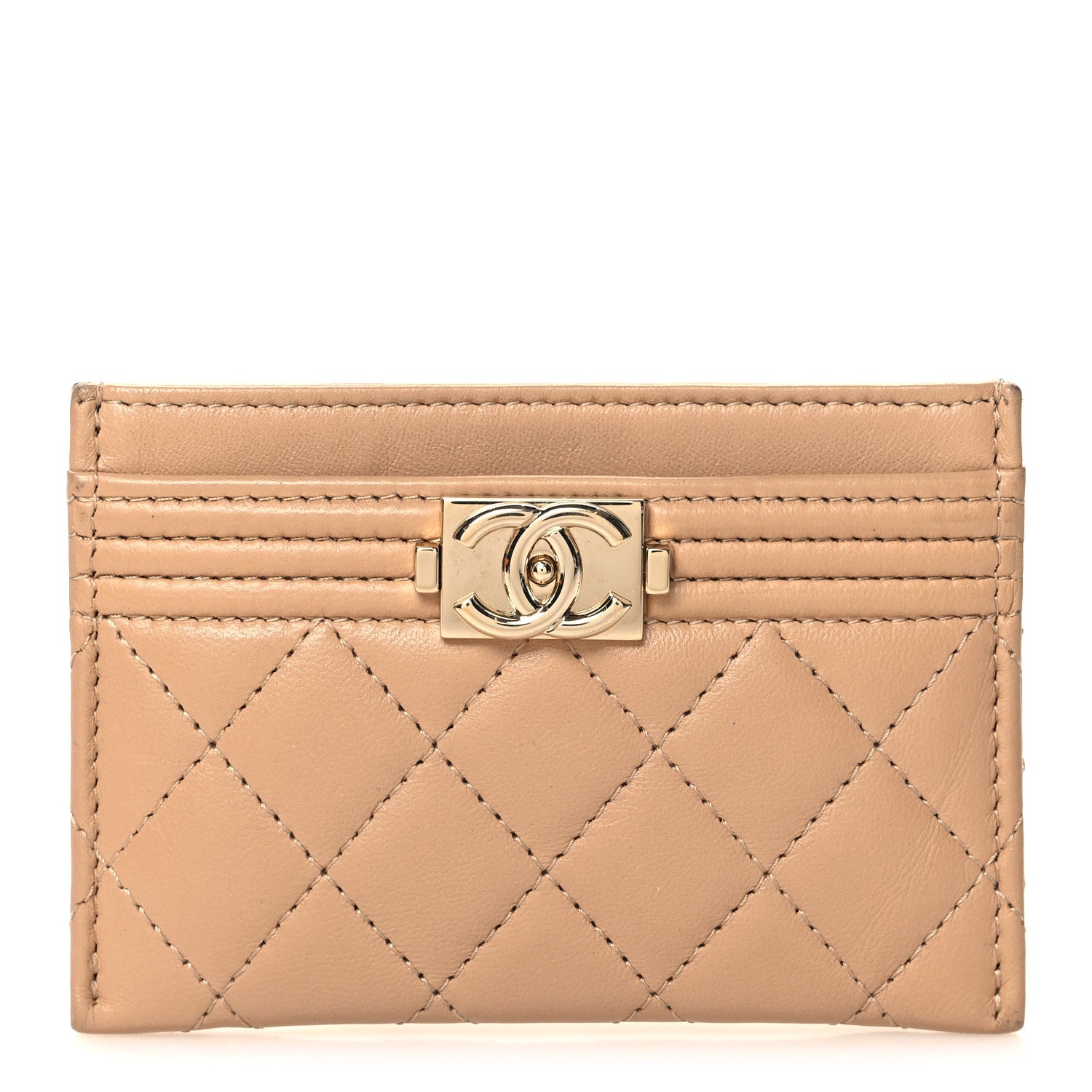 Chanel Lambskin Quilted Boy Card Holder Beige 1 of 9