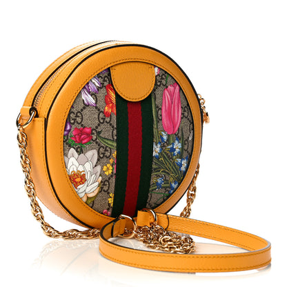 Gucci GG Supreme Monogram Flora Web Mini Ophidia Round Shoulder Bag Beige Multicolor Crop 3 of 11