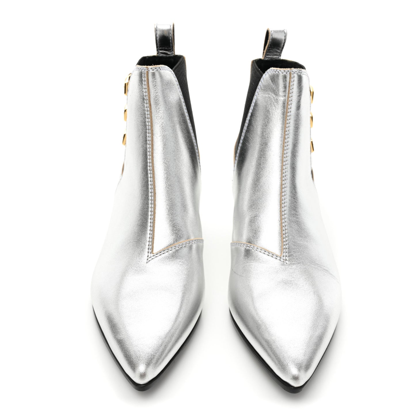 Metallic Calfskin Cordovan Lux Booties 36 Silver Black